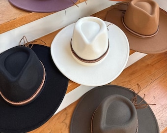 New colors! Premium Quality! Best Seller! Vegan felt fedora hat with wide, stiff, flat brim. Stylish hat, wedding, everyday hat