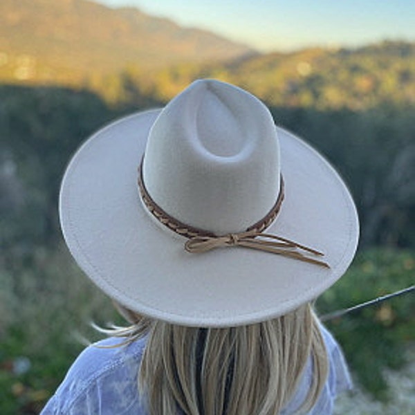 Structured wide brim Fedora with leather Braid