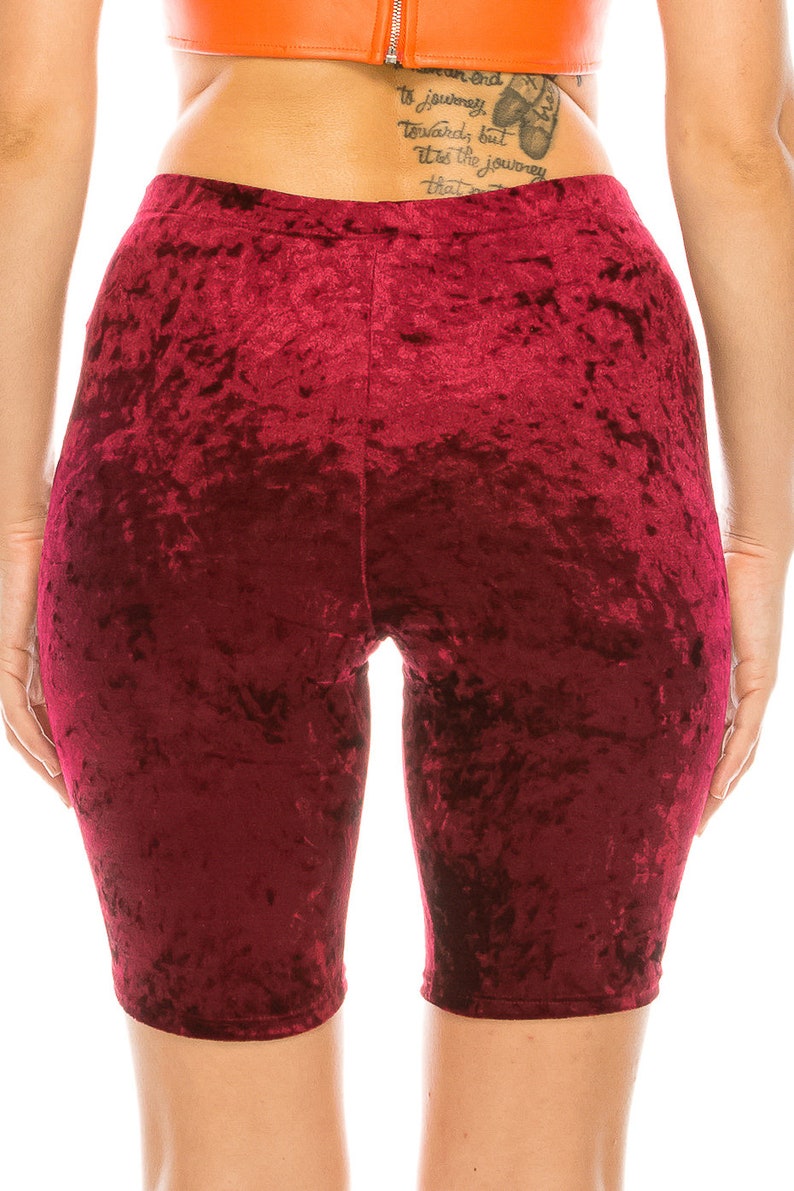 Burgundy HighWaisted Crushed Velvet Bike Shorts Spandex Etsy