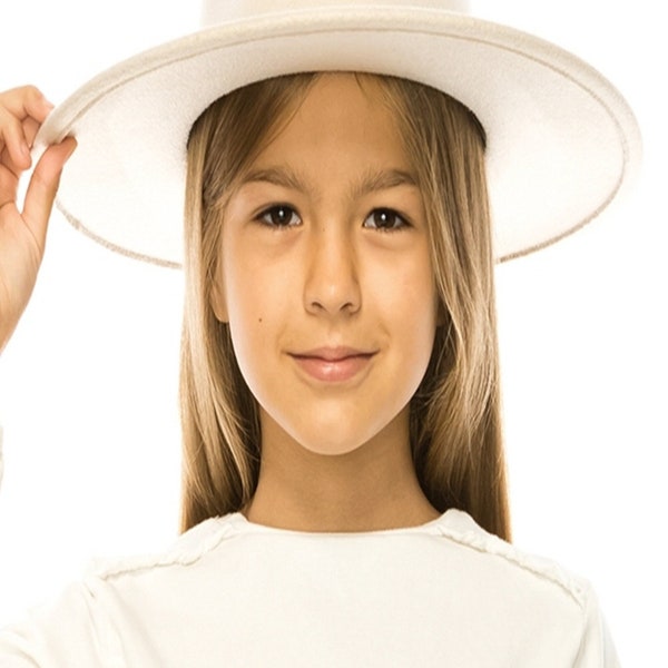 Premium Quality! Best Seller! Vegan felt fedora hat with wide, stiff, flat brim. Stylish hat, wedding, everyday hat For Kids