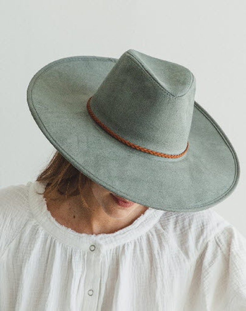 Faux Suede Wide Brim Panama Hat With Braided Band and Stiff - Etsy