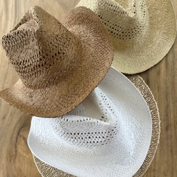 Cowboy  hat in handwoven  straw with a peekaboo pattern