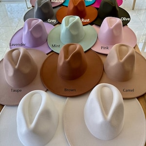 Premium Quality! Best Seller! Vegan felt fedora hat Wide, stiff, flat brim. Stylish hat, wedding, everyday hat