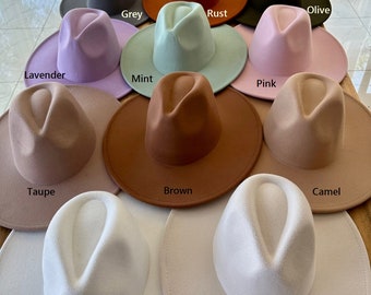 Premium Quality! Best Seller! Vegan felt fedora hat Wide, stiff, flat brim. Stylish hat, wedding, everyday hat