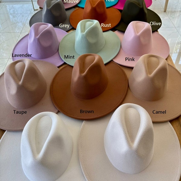 Premium Quality! Best Seller! Vegan felt fedora hat Wide, stiff, flat brim. Stylish hat, wedding, everyday hat