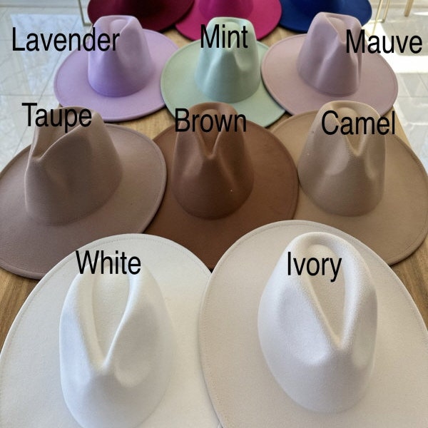 Premium Quality! Best Seller! Vegan felt fedora hat Wide, stiff, flat brim. Stylish hat, wedding, everyday hat