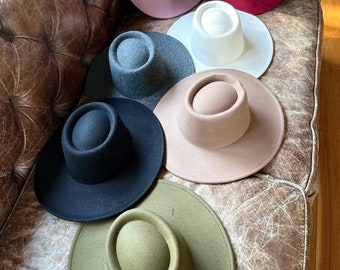 Best selling hats! Vegan Felt Bolero Hat, Boater hat, Fashion hat, Structured hat with wide brim hat in faux felt