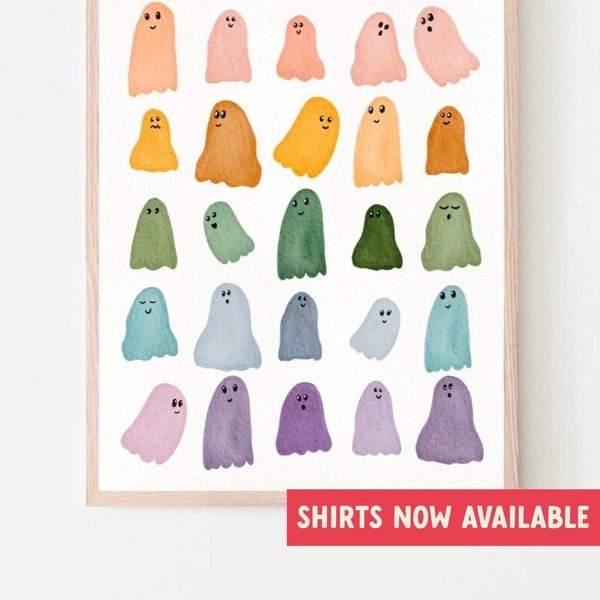 Neutral Ghost Print Watercolor Illustration,Halloween Instant Download, Ghost Ghouls Wall Art, Gift, Digital Download, Spooky Season