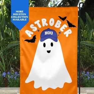 Houston Garden Flag- Halloween Decor- Astrober- Fall- Ghost- H-Town