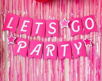 Pink Doll Party Decorations Decor Banner Birthday Garland Malibu Let's Go Party Happy Birthday Card Stock