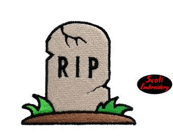 Halloween Gravestone Embroidery Design, Machine Embroidered Tombstone Pattern, Scary Halloween Grave, pes, dst, jef, sew - INSTANT DOWNLOAD