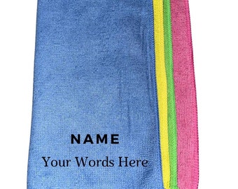 Customised Microfibre Cleaning Cloths: Custom Name Gift, Set of 4 Cloths, Love To Clean