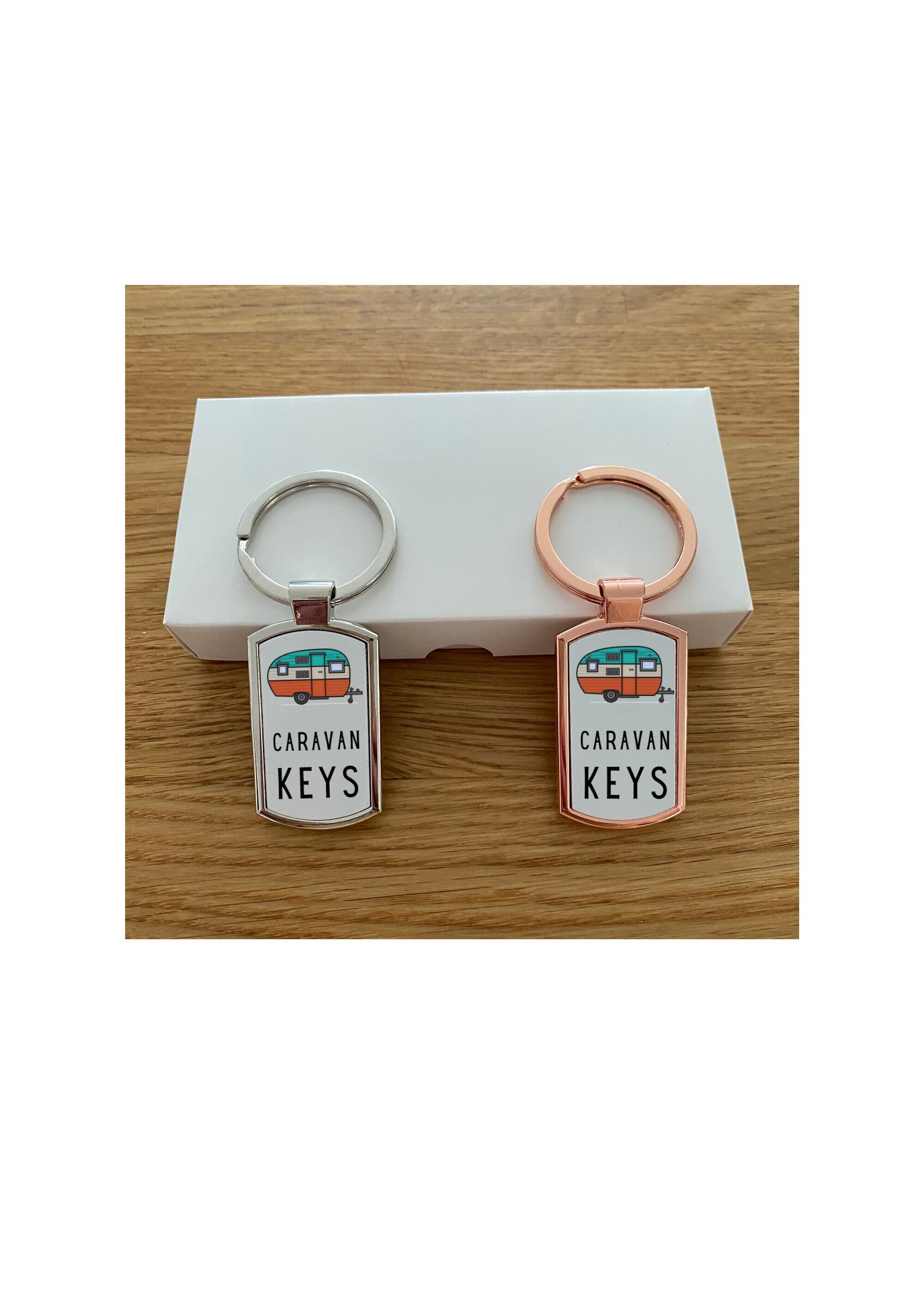 Personalised Caravan Metal Keyring Key Ring With Gift Box Christmas Birthday 