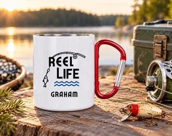 Personalized Fishing Mug: Stainless Steel Carabiner Clip Mug