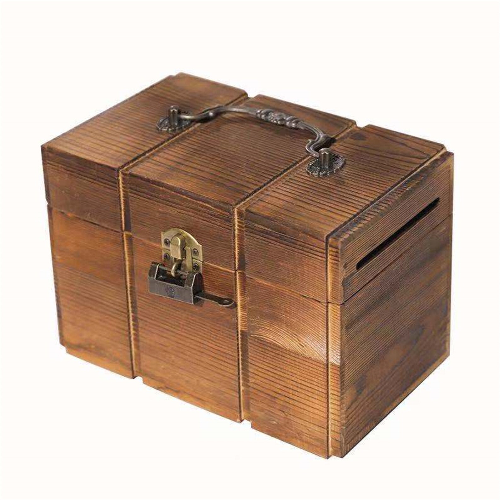 Solid Wood Piggy Bank With Lock Retro Treasure Chest Net Red Etsy
