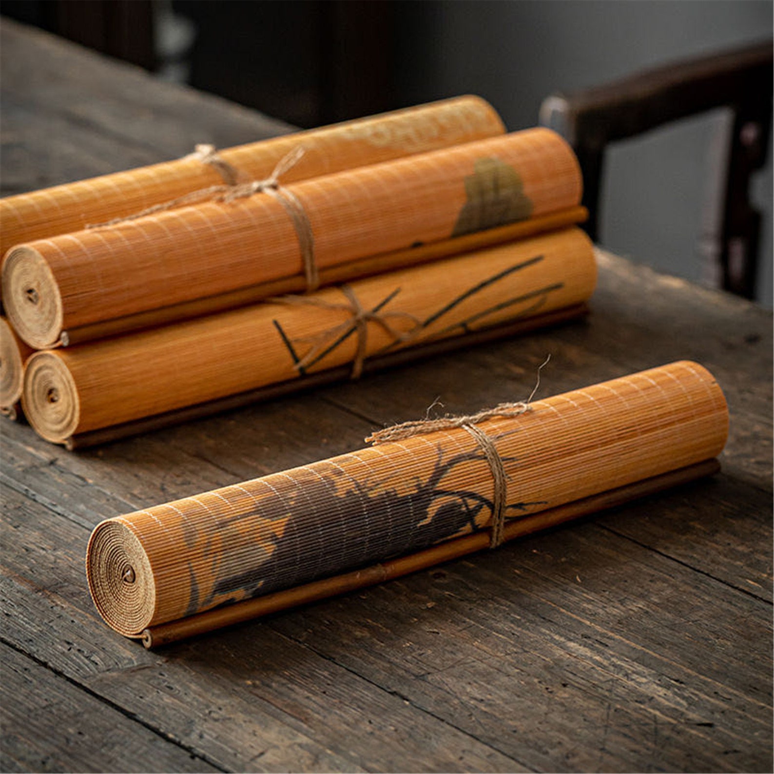 Bamboo tea mat Chinese printing bamboo mat Zen tea curtain | Etsy