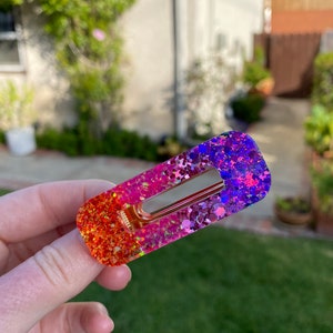 West Coast Sunset Rainbow Glitter Rectangle Hair Clip