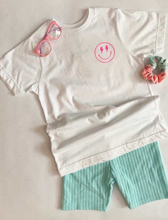 Neon Smiley Face Shirt| Kids lightning Bolt Smiley Face Shirt| Toddler Smiley Face Shirt