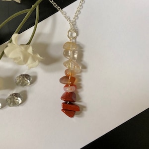 Self Confidence: Crystal Healing Necklace made of Rutilated Quartz, Red Carnelian, Red Jasper