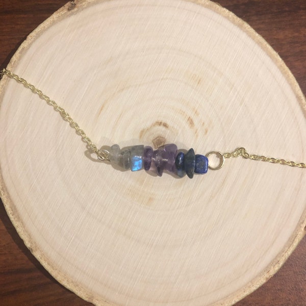 Third Eye Chakra: Crystal Healing Horizontal Bar Necklace, Bracelet, or Anklet with Lapis Lazuli, Amethyst, Labradorite