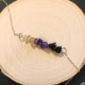 Workplace Zen: Crystal Healing Horizontal Bar Necklace, Bracelet, or Anklet with Obsidian, Amethyst, Citrine