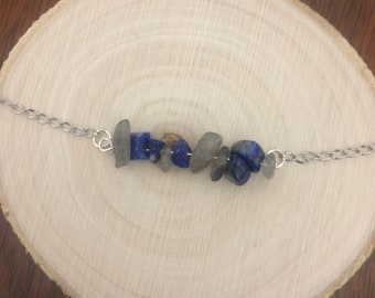 Pisces: Crystal Healing Horizontal Bar Necklace, Bracelet, or Anklet for the Pisces with Labradorite and Lapis Lazuli