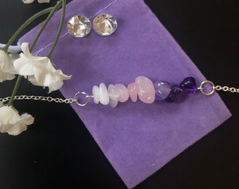 Anti-Anxiety: Crystal Healing Horizontal Bar Necklace, Bracelet, or Anklet with Moonstone, Rose Quartz, Amethyst