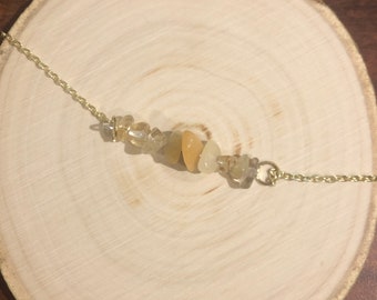 Solar Plexus Chakra: Crystal Healing Horizontal Bar Necklace, Bracelet, or Anklet with Citrine, Yellow Jade, Rutilated Quartz
