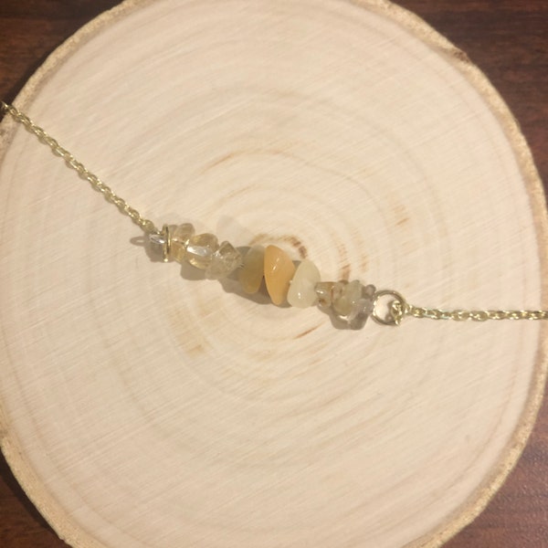 Solar Plexus Chakra: Crystal Healing Horizontal Bar Necklace, Bracelet, or Anklet with Citrine, Yellow Jade, Rutilated Quartz