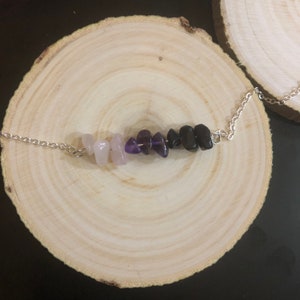 Empaths: Crystal Healing Horizontal Bar Necklace, Bracelet, or Anklet with Obsidian, Amethyst, and Rose Quartz