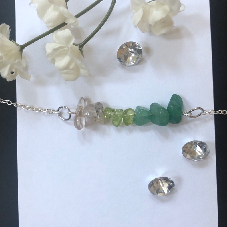 Abundance: Crystal Healing Horizontal Bar Necklace, Bracelet, or Anklet with Rutilated Quartz, Peridot, Green Aventurine image 1
