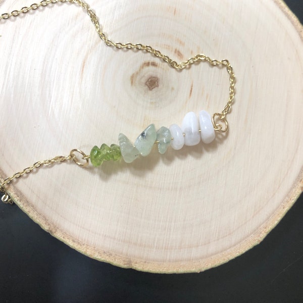 Heal and Restart: Crystal Healing Horizontal Bar Necklace, Bracelet, or Anklet with Moonstone, Prehnite, Peridot