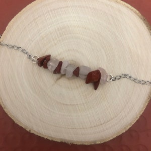 Aries: Crystal Healing Horizontal Bar Necklace, Bracelet, or Anklet for the Aries with Rose Quartz and Red Jasper