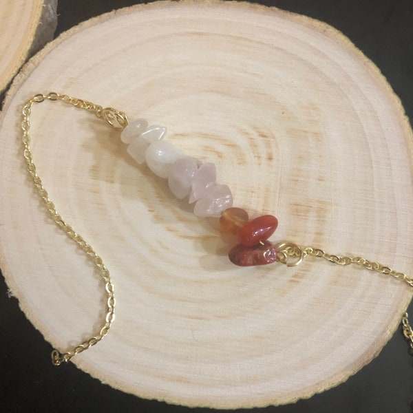 Fertility: Crystal Healing Horizontal Bar Necklace, Bracelet, or Anklet with Red Carnelian, Rose Quartz, Moonstone