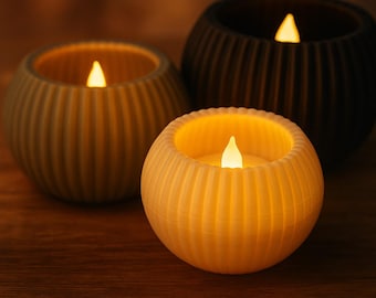 3D Printed Ribbed Candle Holder: Modern Home Decor, LED Tealight PLA+