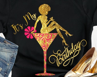 Es mi cumpleaños svg, cumpleaños reina svg, cumpleaños svg para mujer negra, afro svg mujer negra, mujer bebe svg, mujer bebiendo, vidrio svg