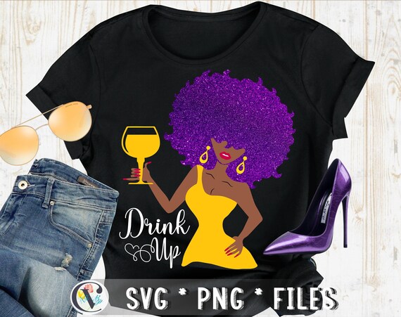 Download Woman Drink Up Svg Afro With Wine Svg Woman Drinking Wine Etsy