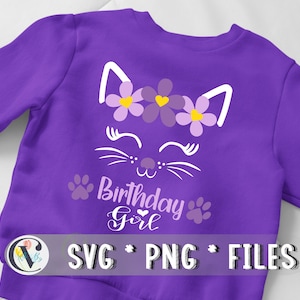 Katze Geburtstagskind svg, Kitty Katze Geburtstagskind svg, Katze mit Blumen svg, süße Katze Gesicht svg, Geburtstagskind svg, Geburtstagskatze svg, süßes Kätzchen Bild 4