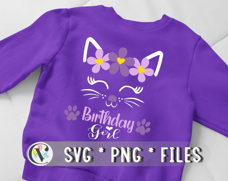 Katze Geburtstagskind svg, Kitty Katze Geburtstagskind svg, Katze mit Blumen svg, süße Katze Gesicht svg, Geburtstagskind svg, Geburtstagskatze svg, süßes Kätzchen Bild 4