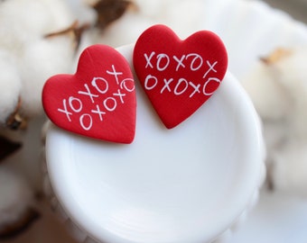 Clay Heart Earrings l Polymer Clay Earrings l Large Studs l Valentines Day Earrings l XOXO Earrings