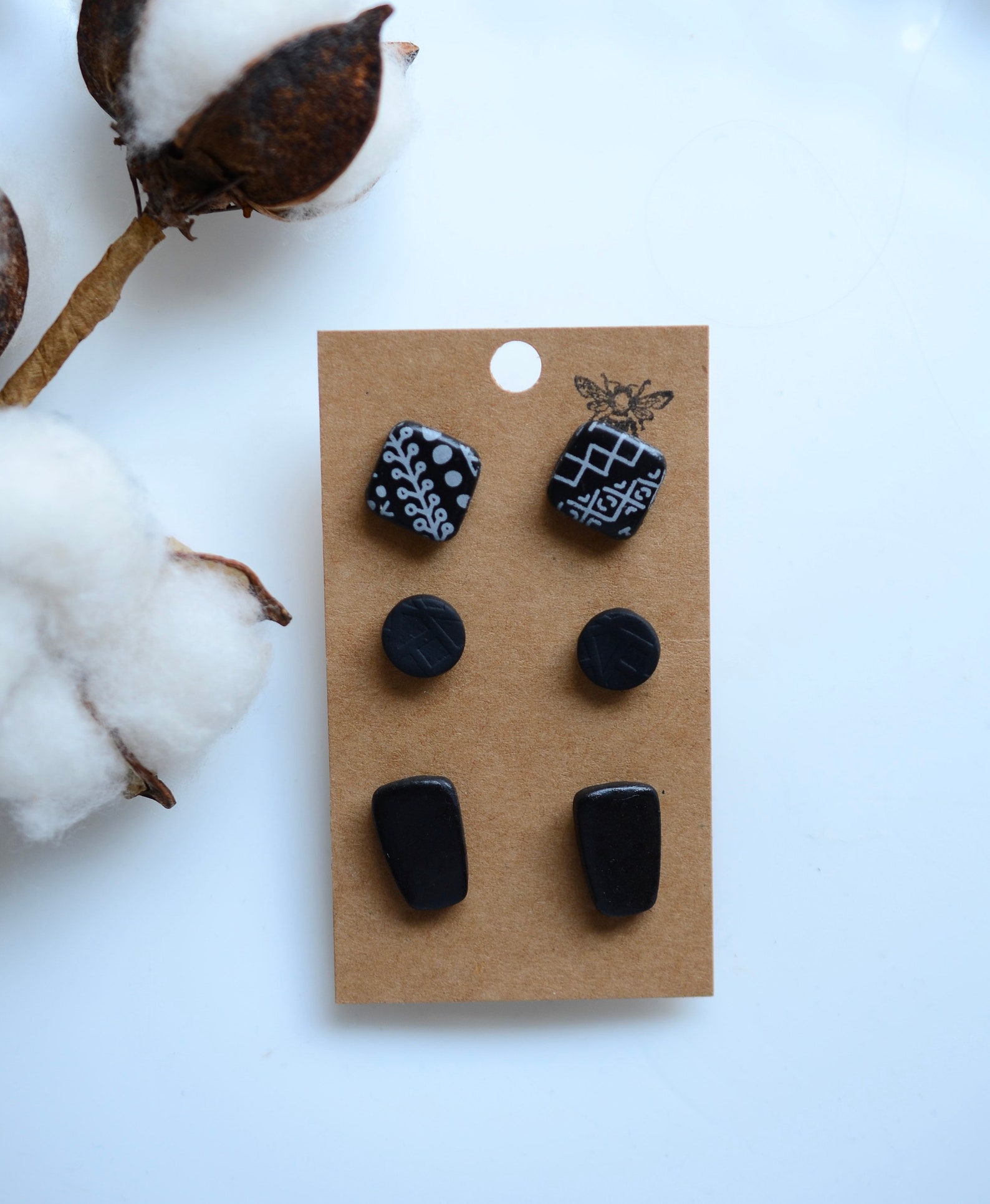 Polymer Clay Earrings l Clay Earring Stud Pack l Black Stud Etsy