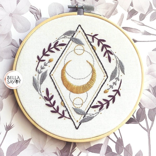 Pagan Art Hand Embroidery Pattern PDF with Laurels and Moon | Modern Embroidery  Easy Embroidery pdf Pattern for Beginners