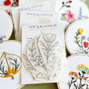 Floral Stick and Stitch Embroidery Pack of 18 | Stick and Stitch Embroidery for Beginners | Stick on Embroidery Pattern Transfer Patch