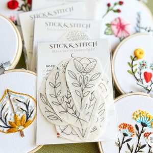 Floral Stick and Stitch Embroidery Pack of 18 | Stick and Stitch Embroidery for Beginners | Stick on Embroidery Pattern Transfer Patch
