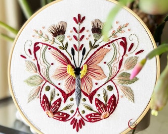 Boho Modern Moth Floral Embroidery Pattern PDF | Flower Embroidery | Hand Embroidery Pattern | Boho Embroidery Design pdf | Moth Embroidery