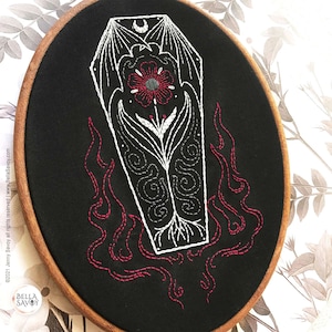 Coffin & Flames Embroidery Pattern pdf | Goth Embroidery pdf Pattern | Halloween Hand Embroidery Pattern | Modern Embroidery