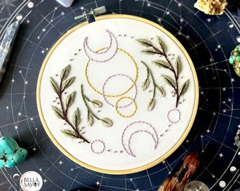 Triple Moon Embroidery Pattern PDF + Video | Celestial Embroidery | Easy Embroidery pdf Pattern for Beginners | Modern Hand Embroidery