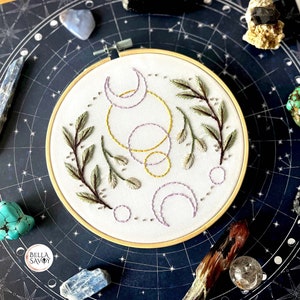 Triple Moon Embroidery Pattern PDF + Video | Celestial Embroidery | Easy Embroidery pdf Pattern for Beginners | Modern Hand Embroidery
