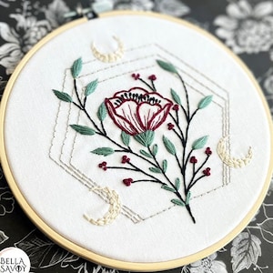 Crescent Moons and Flower Hand Embroidery Pattern PDF | Pagan Art Modern Embroidery Pattern | Embroidery for Beginners Level and Up