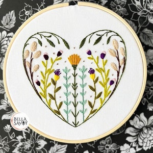 Floral Heart Embroidery pdf Pattern | Hand Embroidery Pattern pdf | Heart and Flower Modern Embroidery pdf | Love & Valentine Embroidery